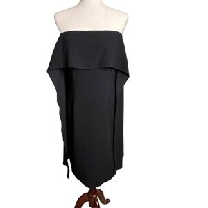Trina Turk Black Strapless Cape Dress Sz 10 Opt Strap‎ Minimalist LBD Event NWT